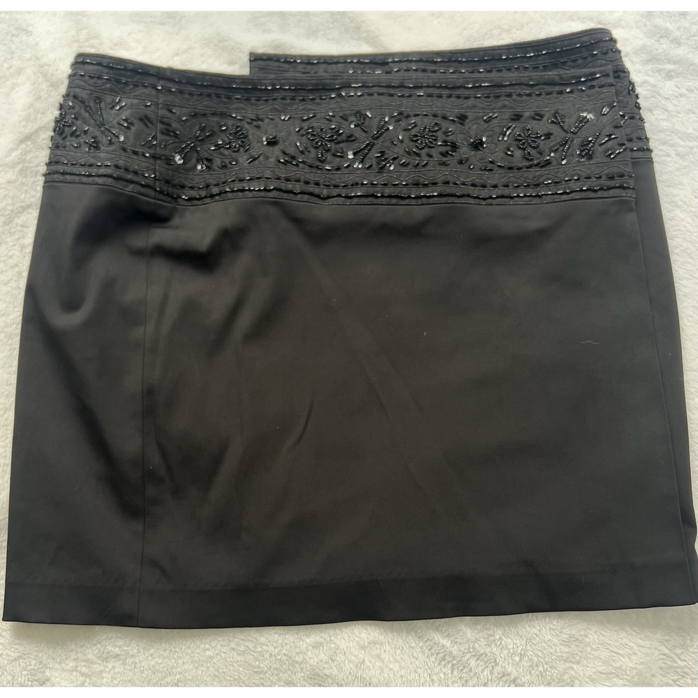 NWT Black Beaded Waist Wrap Skirt Black Cotton‎ Blend Washable EXPRESS 9/10